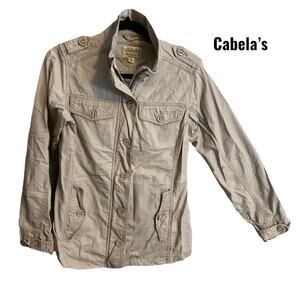 Cabelas Jacket Coat Women's Size S Khaki Beige Classic Fit Field Hiking Cotton